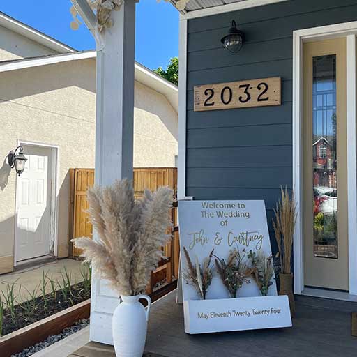 Paper Unicorn wedding sign at front door